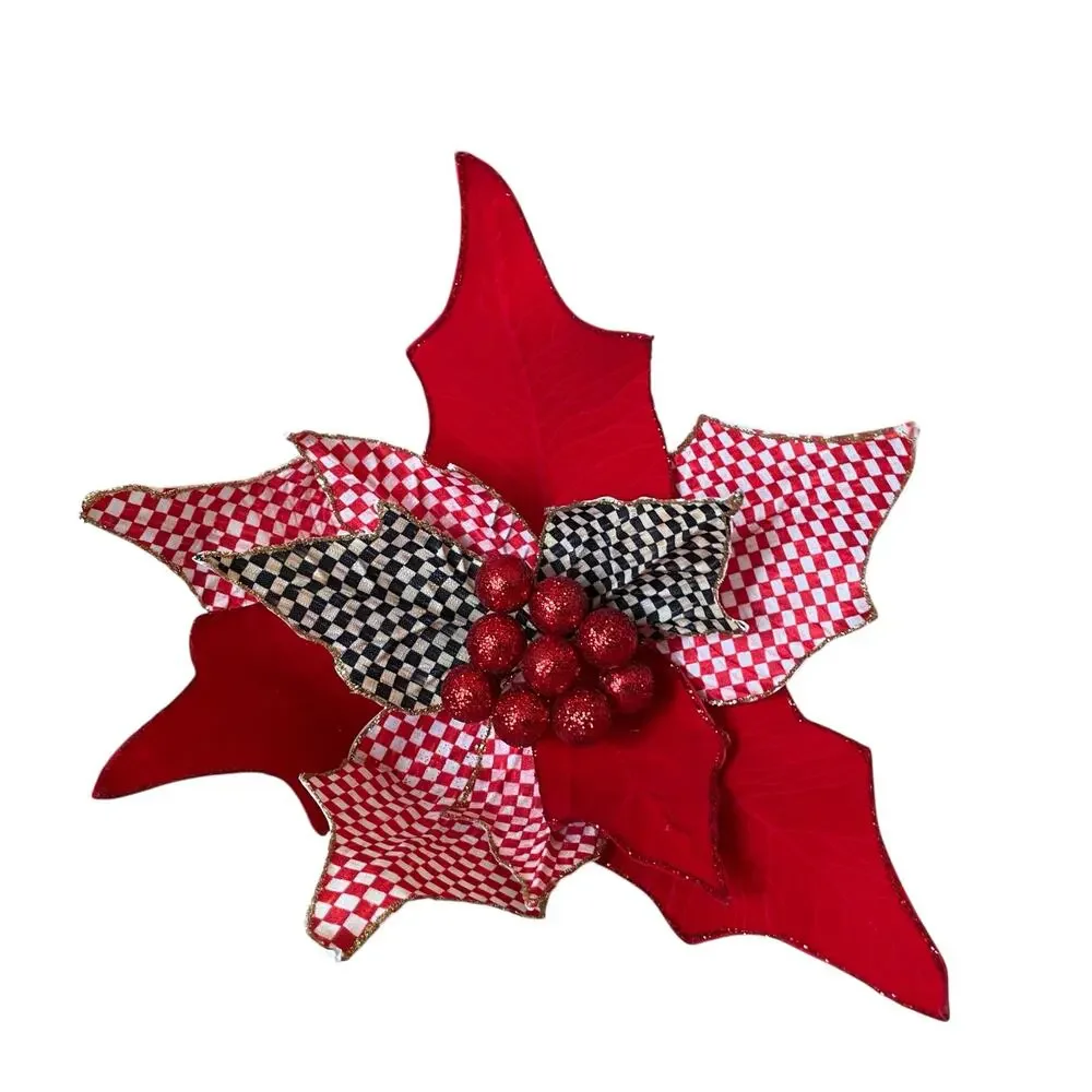 MacKenzie Childs Check It Out Jumbo Poinsettia Clip Festive Holiday New